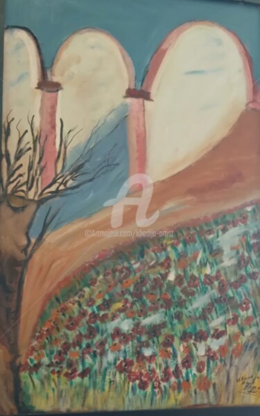 Painting titled "coqueliquots au por…" by Khadija Bent Ahmed, Original Artwork, Oil