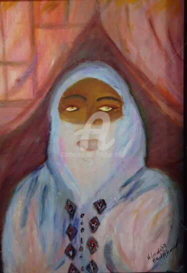 Painting titled "femme voilée" by Khadija Bent Ahmed, Original Artwork, Oil
