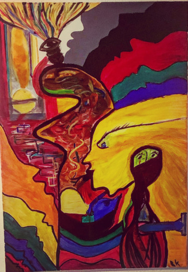 Painting titled "Fuego" by Khadija Raoui, Original Artwork, Acrylic