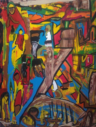 Painting titled "Gibet de l'injustic…" by Khadija Sadek Moudafi, Original Artwork, Acrylic