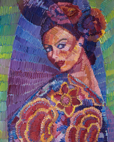 Painting titled "Flamenco Beauty" by Khairzul Ghani, Original Artwork, Oil Mounted on Wood Stretcher frame
