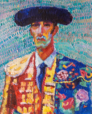 Painting titled "Matador" by Khairzul Ghani, Original Artwork, Oil Mounted on Wood Stretcher frame