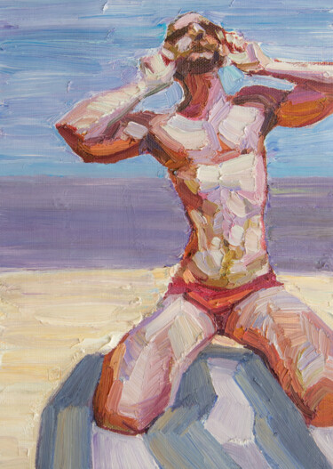 Painting titled "Beach Ready" by Khairzul Ghani, Original Artwork, Oil Mounted on Wood Stretcher frame