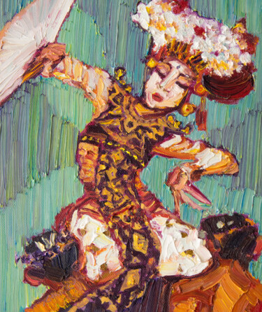 Painting titled "Legong Dancer in Tr…" by Khairzul Ghani, Original Artwork, Oil Mounted on Wood Stretcher frame