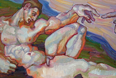 Malarstwo zatytułowany „Ode to Michelangelo…” autorstwa Khairzul Ghani, Oryginalna praca, Olej Zamontowany na Drewniana rama…