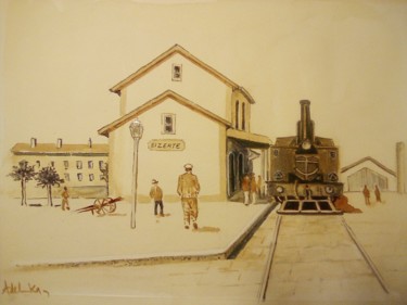 Painting titled "Gare de Bizerte" by Adelka, Original Artwork, Pigments