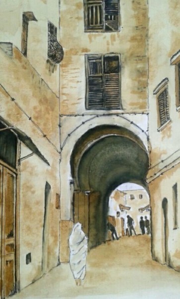 Pintura titulada "rue à Tunis" por Adelka, Obra de arte original, Pigmentos