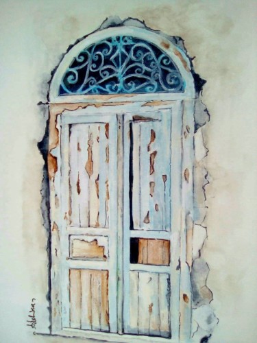Painting titled "porte ancienne" by Adelka, Original Artwork, Watercolor