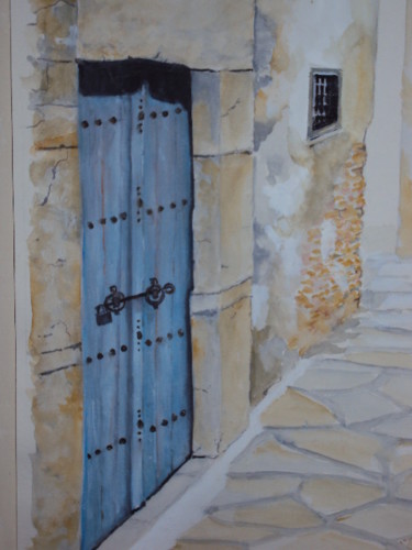 Peinture intitulée "PORTE A HAMMAMET" par Adelka, Œuvre d'art originale, Aquarelle Monté sur Panneau de bois