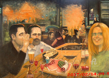 Painting titled "Ambiance de bar à P…" by Khaled Guemroud, Original Artwork, Oil