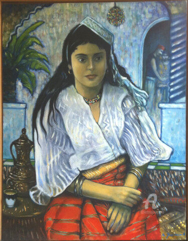 Pintura intitulada "jeune femme en cost…" por Khaled Guemroud, Obras de arte originais, Óleo