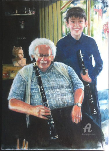 Pintura intitulada "les-clarinettistes-…" por Khaled Guemroud, Obras de arte originais, Óleo