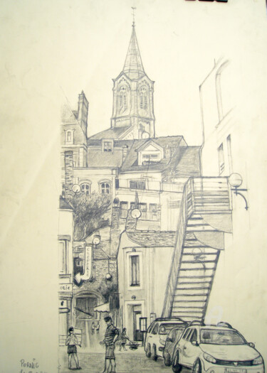 Dessin intitulée "ruelle du casino" par Khaled Guemroud, Œuvre d'art originale, Crayon