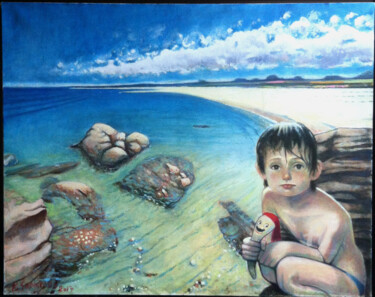 Peinture intitulée "fillette au bord de…" par Khaled Guemroud, Œuvre d'art originale, Huile