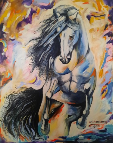 Painting titled "Fantaisie du cheval…" by Klaila, Original Artwork, Acrylic