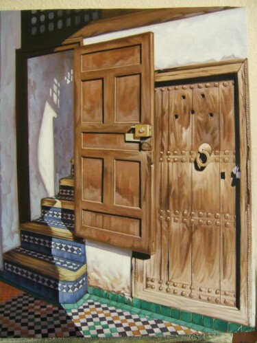 Peinture intitulée "Porte" par Khalid Chriki, Œuvre d'art originale