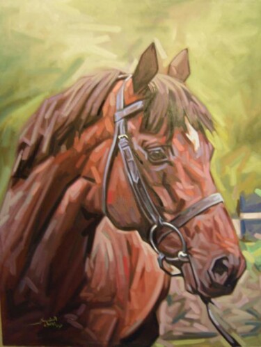 Peinture intitulée "tête de cheval" par Khalid Chriki, Œuvre d'art originale