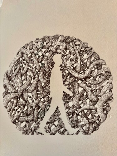 Рисунок под названием "A man and his think…" - Khalil Boubekri, Подлинное произведение искусства, Гелевая ручка