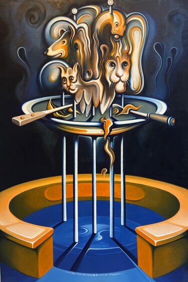 Malerei mit dem Titel "The Dinner" von Khalil Hassan Khalil, Original-Kunstwerk, Öl