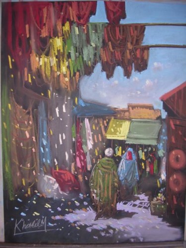 Painting titled "souk a marrakech" by Mohammed Khalil, Original Artwork, Oil