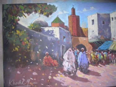Painting titled "Rue a Rabat" by Mohammed Khalil, Original Artwork, Oil