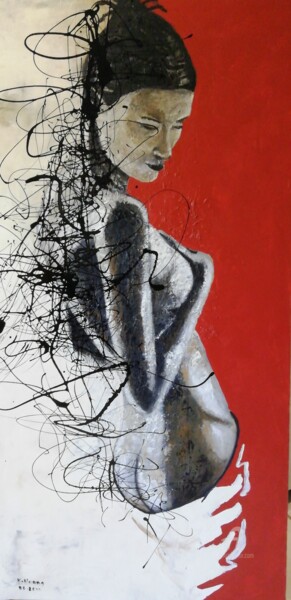 Peinture intitulée "Dripping femme nue" par Kham H, Œuvre d'art originale, Acrylique