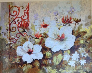 Peinture intitulée "hibiscus" par Khan, Œuvre d'art originale, Acrylique