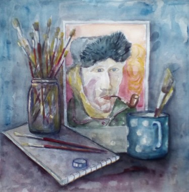 Painting titled "памяти  Ван  Гога" by Zhanna Mitin, Original Artwork, Watercolor