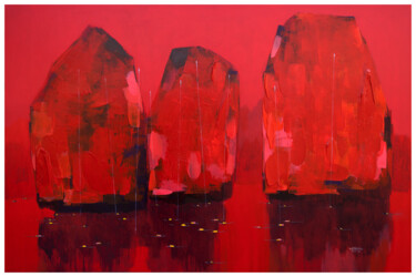 Painting titled "Red in Halong Bay N…" by Khanh The Bui, Original Artwork, Acrylic