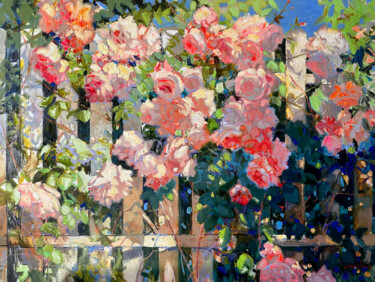 Peinture intitulée "Rose Garden" par Khanlar Asadullayev, Œuvre d'art originale, Huile