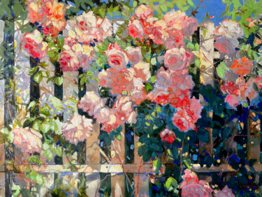 Malerei mit dem Titel "Rose Garden" von Khanlar Asadullayev, Original-Kunstwerk, Öl