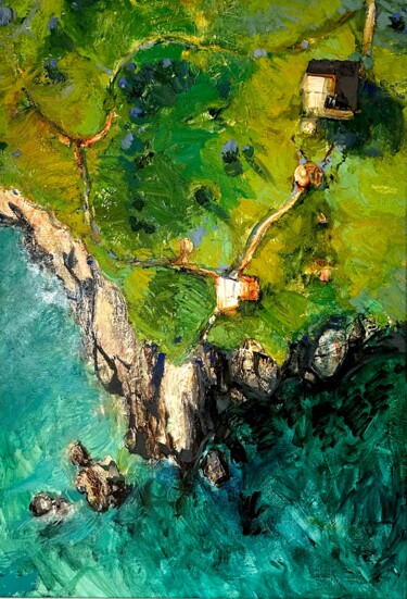 Painting titled "Sea rocks" by Khanlar Asadullayev, Original Artwork, Oil