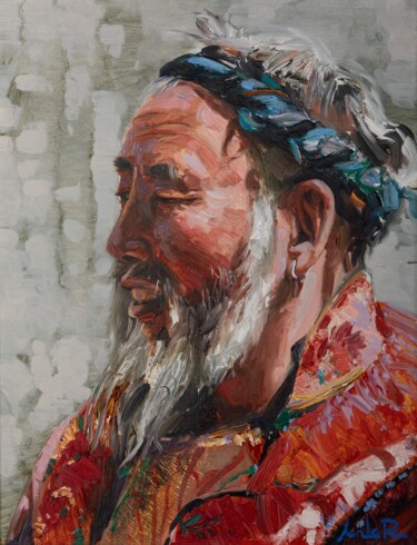 Pintura titulada "Portreit of old man" por Khanlar Asadullayev, Obra de arte original, Oleo
