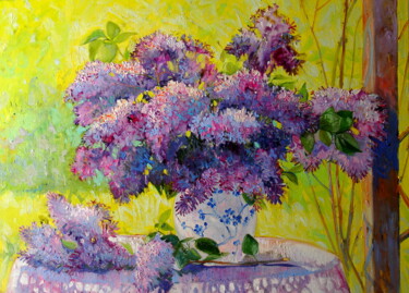 Pintura intitulada "Lilac" por Khanlar Asadullayev, Obras de arte originais, Óleo