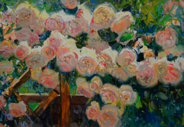 Картина под названием "White Rose" - Khanlar Asadullayev, Подлинное произведение искусства, Масло