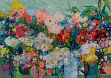 Malerei mit dem Titel "Harmony of Flowers" von Khanlar Asadullayev, Original-Kunstwerk, Öl