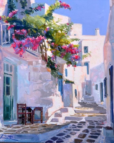 Pintura intitulada "White Stone Street" por Khanlar Asadullayev, Obras de arte originais, Óleo Montado em Cartão