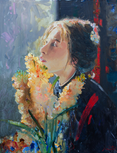 Painting titled "Floral Inspiration" by Khanlar Asadullayev, Original Artwork, Oil