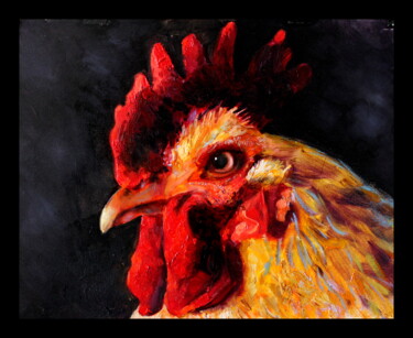 Картина под названием "Red Cock" - Khanlar Asadullayev, Подлинное произведение искусства, Масло