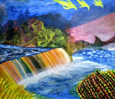 Malerei mit dem Titel "Landscape Mountain…" von Nadim Ahmed Khan, Original-Kunstwerk, Acryl