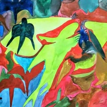 Malerei mit dem Titel "Angel's come and ot…" von Nadim Ahmed Khan, Original-Kunstwerk, Aquarell