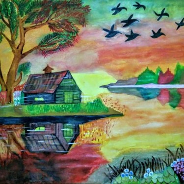 Pintura titulada "Landscape scenery" por Nadim Ahmed Khan, Obra de arte original, Acuarela