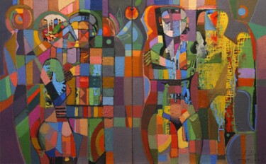 Painting titled "Адам и Ева. Диптих" by Zaza Kharabadze, Original Artwork, Oil Mounted on Wood Stretcher frame