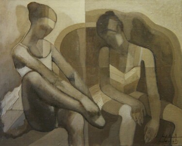 Painting titled "Intermission" by Zaza Kharabadze, Original Artwork, Oil Mounted on Wood Stretcher frame