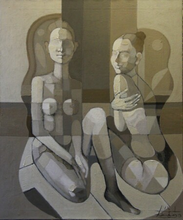 Malerei mit dem Titel "Girls. Nu. Swimming…" von Zaza Kharabadze, Original-Kunstwerk, Öl Auf Keilrahmen aus Holz montiert