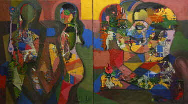 Painting titled "Duet. Diptych" by Zaza Kharabadze, Original Artwork, Oil Mounted on Wood Stretcher frame