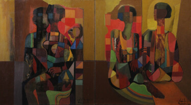 Painting titled "Episodes.Diptych" by Zaza Kharabadze, Original Artwork, Oil Mounted on Wood Stretcher frame