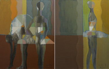 Painting titled "Repetition. Diptych" by Zaza Kharabadze, Original Artwork, Oil Mounted on Wood Stretcher frame