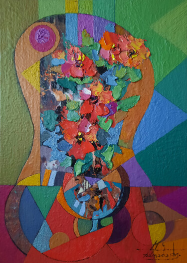 Painting titled "Poppies" by Zaza Kharabadze, Original Artwork, Oil Mounted on Wood Stretcher frame