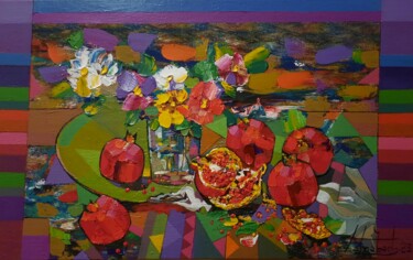 Malerei mit dem Titel "Ripe pomegranate" von Zaza Kharabadze, Original-Kunstwerk, Öl Auf Keilrahmen aus Holz montiert